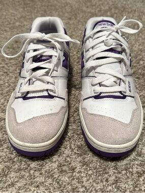 New Balance White and Purple Low-Top Sneakers